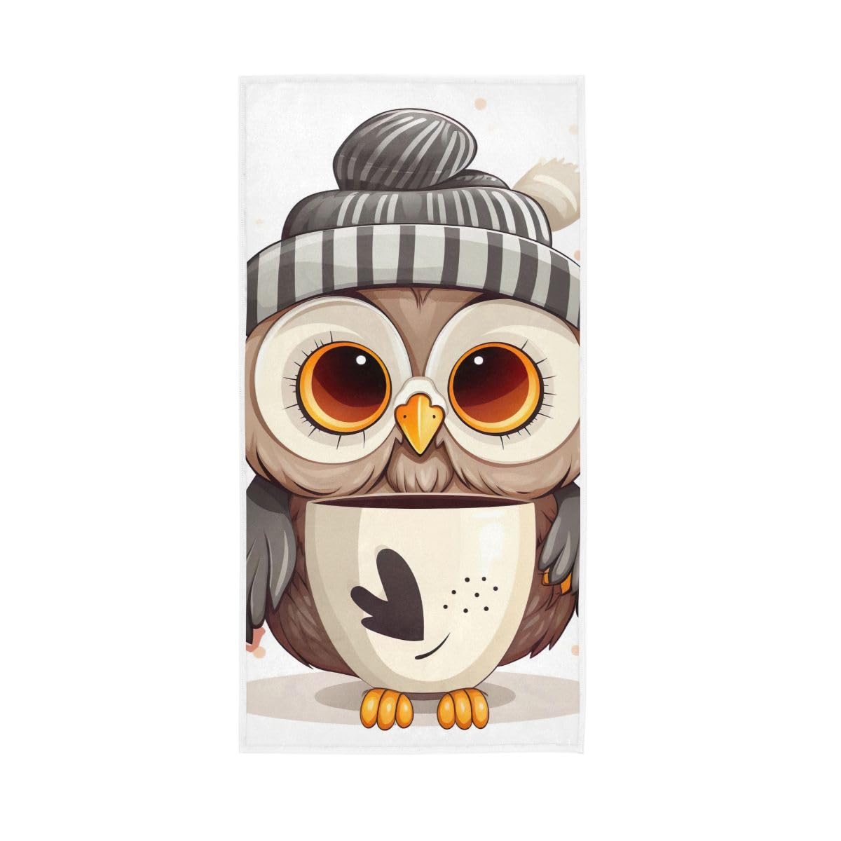 LSRCPD Cartoon Owl with Coffee Cup Hand Towels, Face Towels for Bathroom 15 x 30 Inches, Absorbent Towels