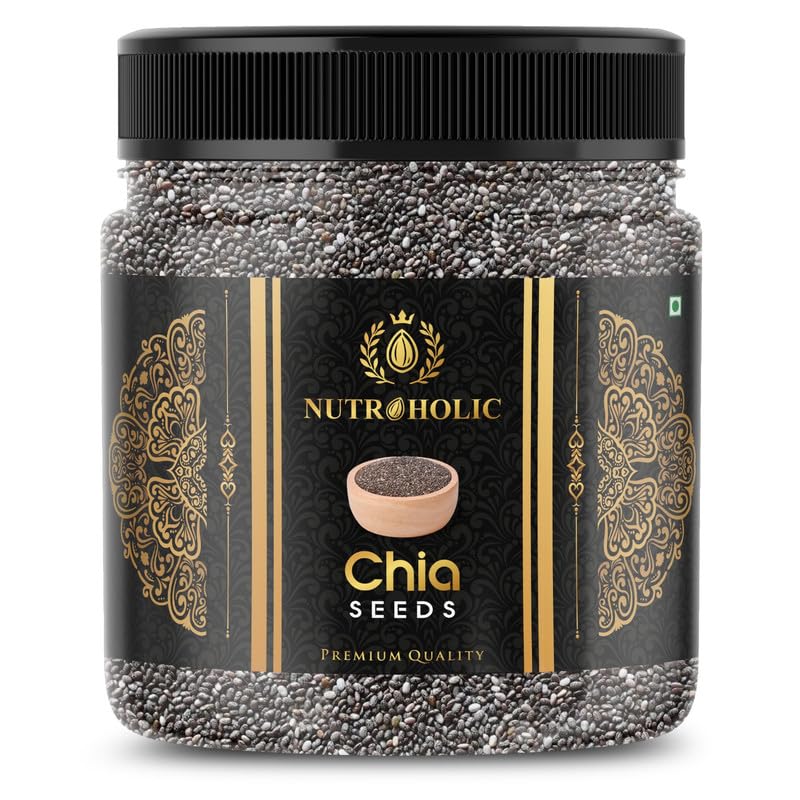 Image of NUTROHOLIC Chia Seeds 250g | Natural Chia Seeds for Eating | High in Fibre, Protein & Calcium | Omega-3 Source | Healthy Seeds for Smoothies, Salads & Drinks