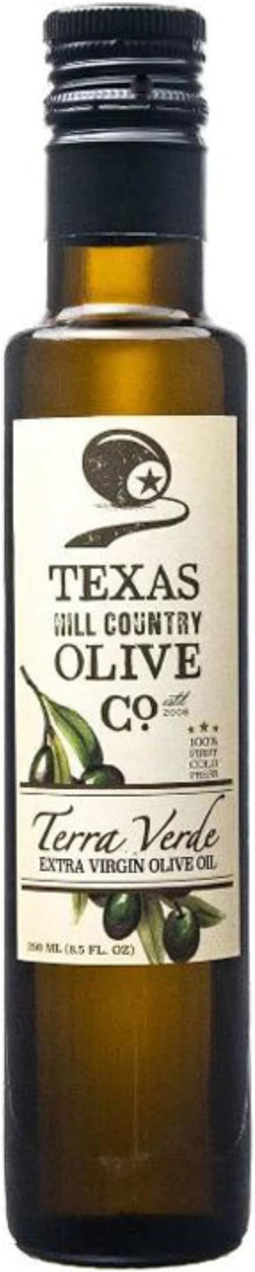 Texas Hill Country Olive Co Terra Verde Extra Virgin Olive Oil - Cold Pressed EVOO Gourmet Olive Oil - Rich & Fruity - Perfect for Finishing & Dressing - Award Winning & Made in Texas (8.5 oz)