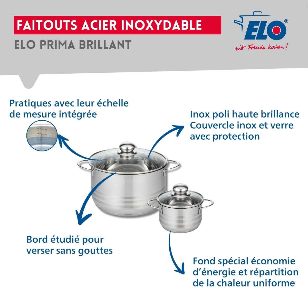 Elo Batterie cuisine 2 poêles 24/28 cm et 2 faitouts 12/20 cm