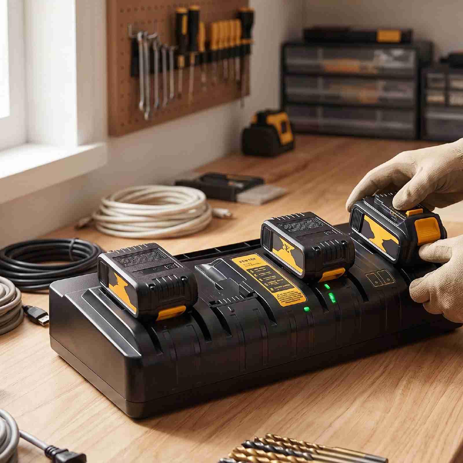 FTVOGUE Caricabatterie a 4 Porte Stazione di Ricarica Rapida 3A | per Struttura in ABS, Protezione da Sovraccarico, Indicatore LED, Utilizzo in Garage per Officina, Maniglia