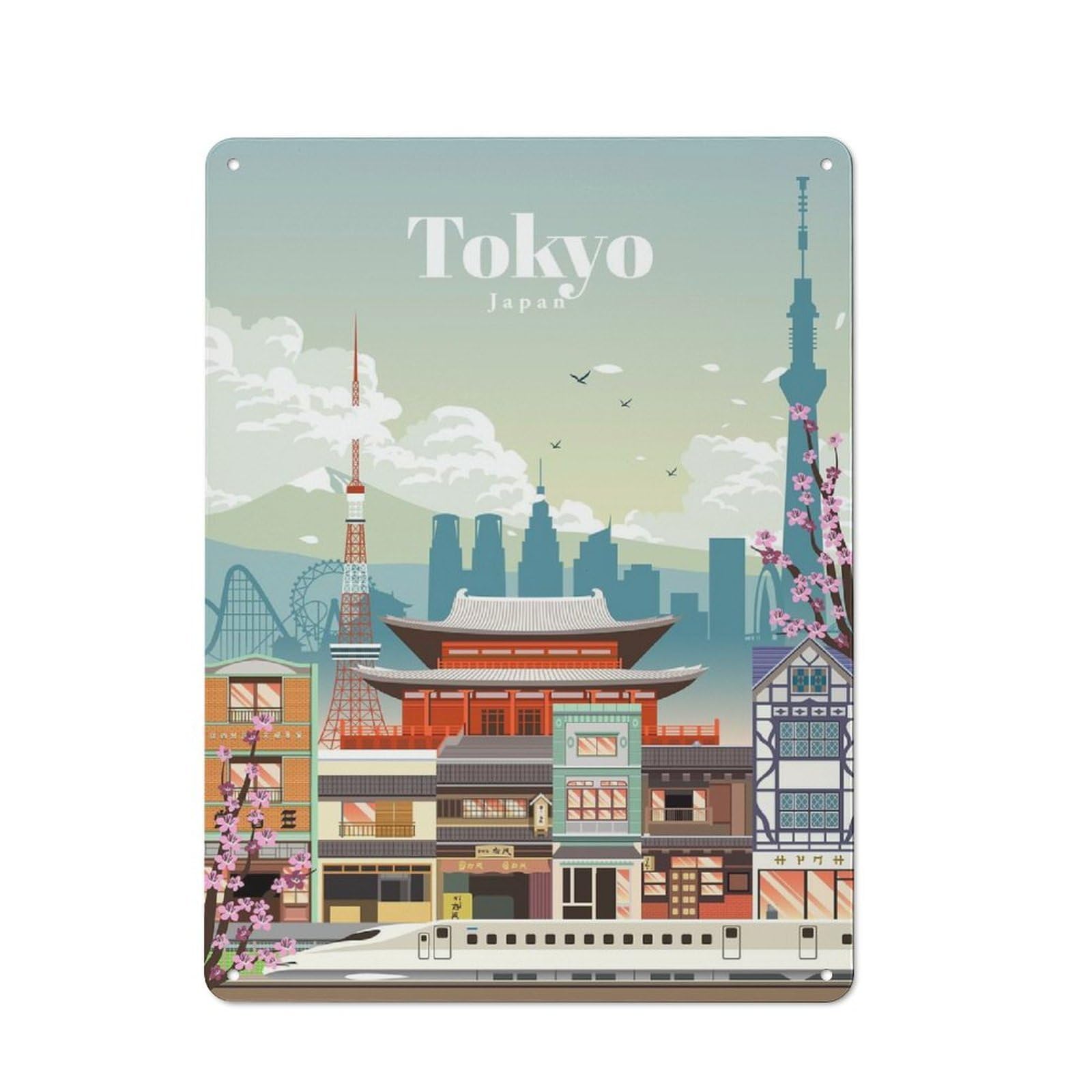 Junmoney Visiting Tokyo Metal Wall Sign 40X30cm Featuring For Café Or Home Bar, A Winter Wall Decor Update For Hospitality Decor Collectors