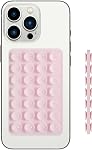 Silicone Dual-Sided Strong Suction Cup Phone Case Detachable Mount - Hands-Free for Selfies & Videos, Reusable Fidget Sticky Grip,Easy to Clean Phone Holder for iPhone/Android, 3.74"x2.17"(Pink)