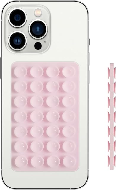 Silicone Dual-Sided Strong Suction Cup Phone Case Detachable Mount - Hands-Free for Selfies & Videos, Reusable Fidget Sticky Grip,Easy to Clean Phone Holder for iPhone/Android, 3.74"x2.17"(Pink)