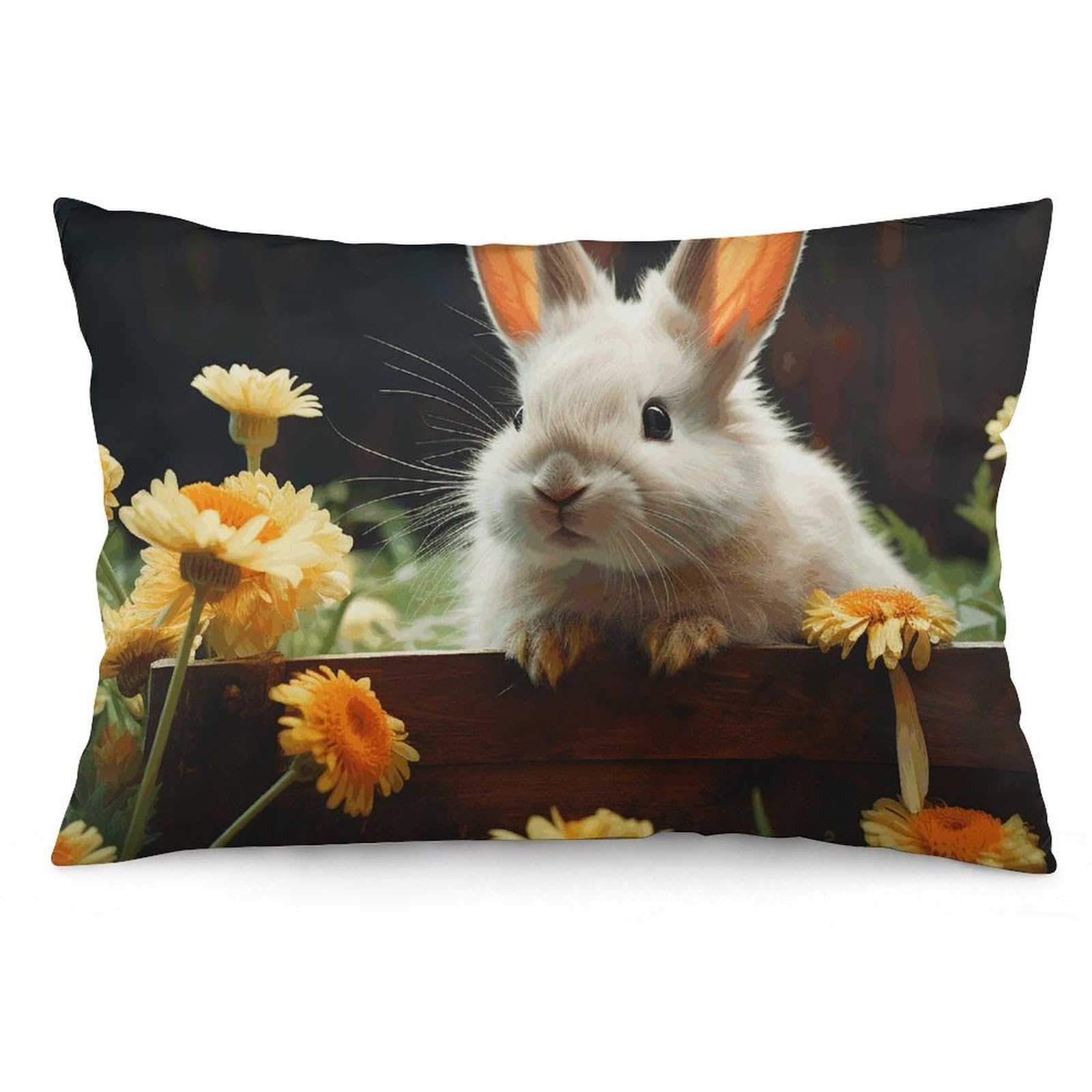 2 Pack Pillow Cases for Hair and Skin, Soft Breathable Pillow Case Covers with Hidden Zipper, Rabbit and Flower Pillowcase 12 "x20 Pillow Covers for Sleeping Gift