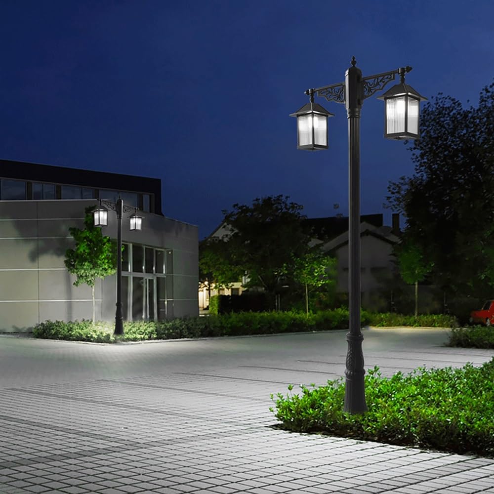 Lampa o wysokim słupku w czarnym wykończeniu ogrodzenie uliczne światło odporne na deszcz słupek oświetlenie na podwórko ogród patio, 2-światła-94.49
