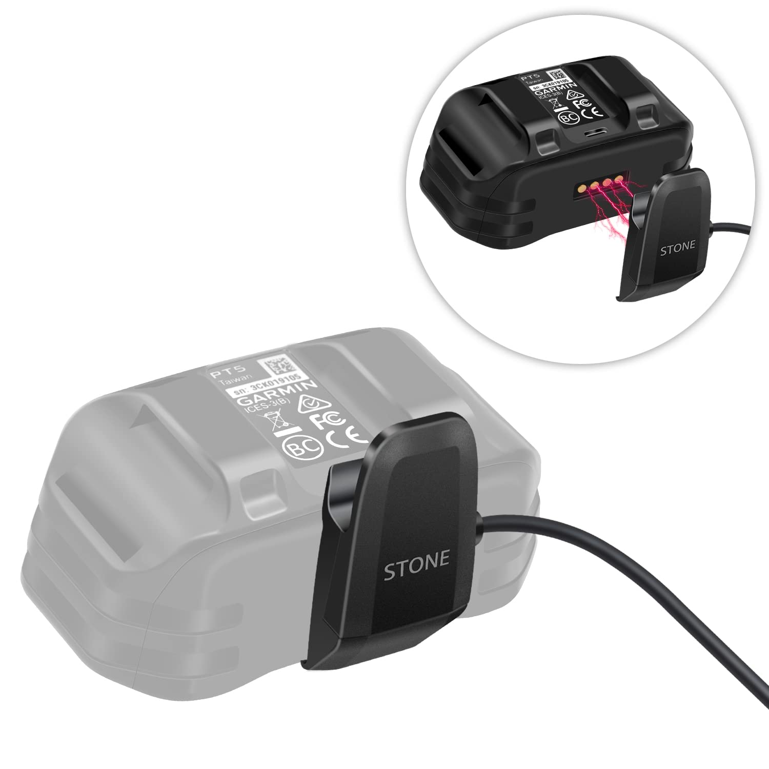Charging Clip Charger for Garmin TT15Mini T5Mini TB10 PT10 PT6 for Garmin Sport PRO Series 3/4-Inch Collar Strap for PT TTmini Series (a- Charger Clip Only)