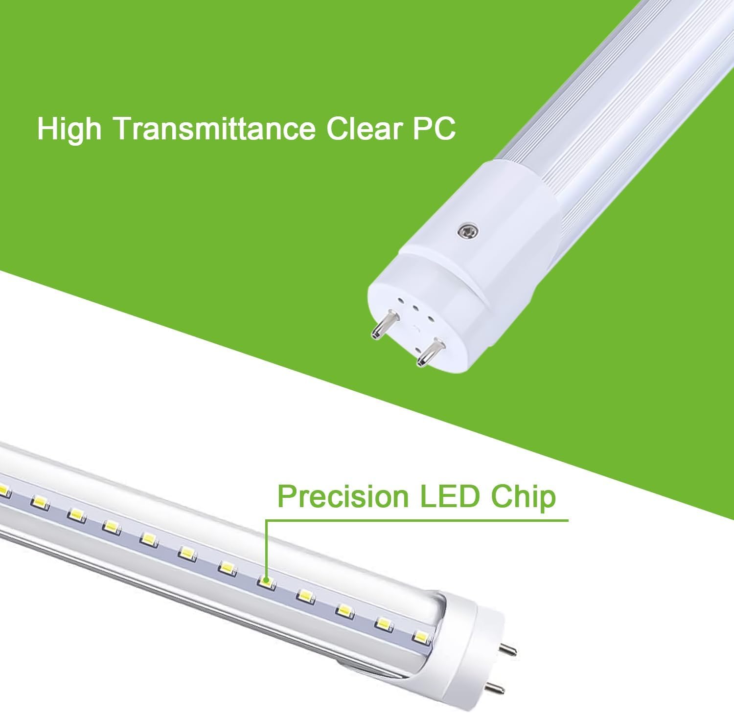 H&B Luxuries 4FT LED T8 Ballast Bypass Type B Light Tube, 18W, Single-Ended & Dual-Ended Connection, 2300LM, G13 Base,T8 T10 T12 Fluorescent Bulbs Replacement, UL & DLC - 5000K (4Pcs)