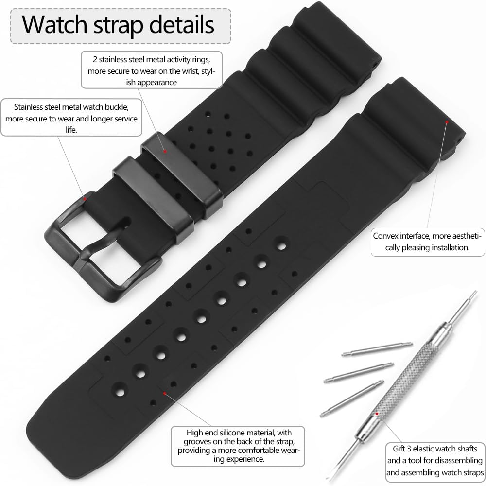 22mm Soft Silicone Watchband Compatible With Citizen Diver Replacement Strap Men's Sports Waterproof Bracelet - Image 2