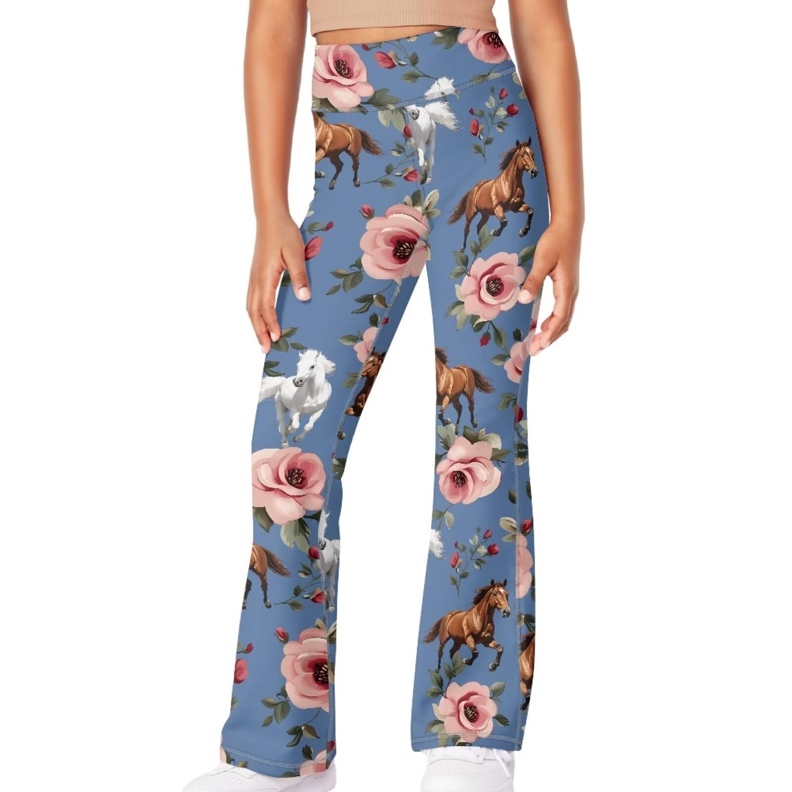 Girls Leggings Floral Print High-Waisted Flared Pants 5-14 Years