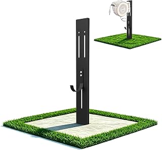 Retractable Garden Hose Reel Mounting Post with Adjustable Removable Hook | Heavy Duty Steel Stand,No-Drill Wall Mount Alternative,Universal Hose Reel Holder,Ground Insert Install for Lawn Garden Patio