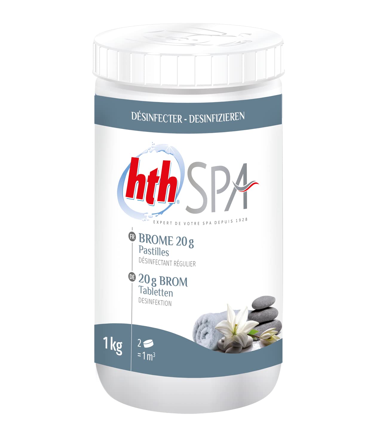 HTH Spa Brome Pastilles 20g - 1kg | Brome Lent - Désinfection Régulière - Dissolution Lente + 10 Tests HPS OFFERTS 6 en 1