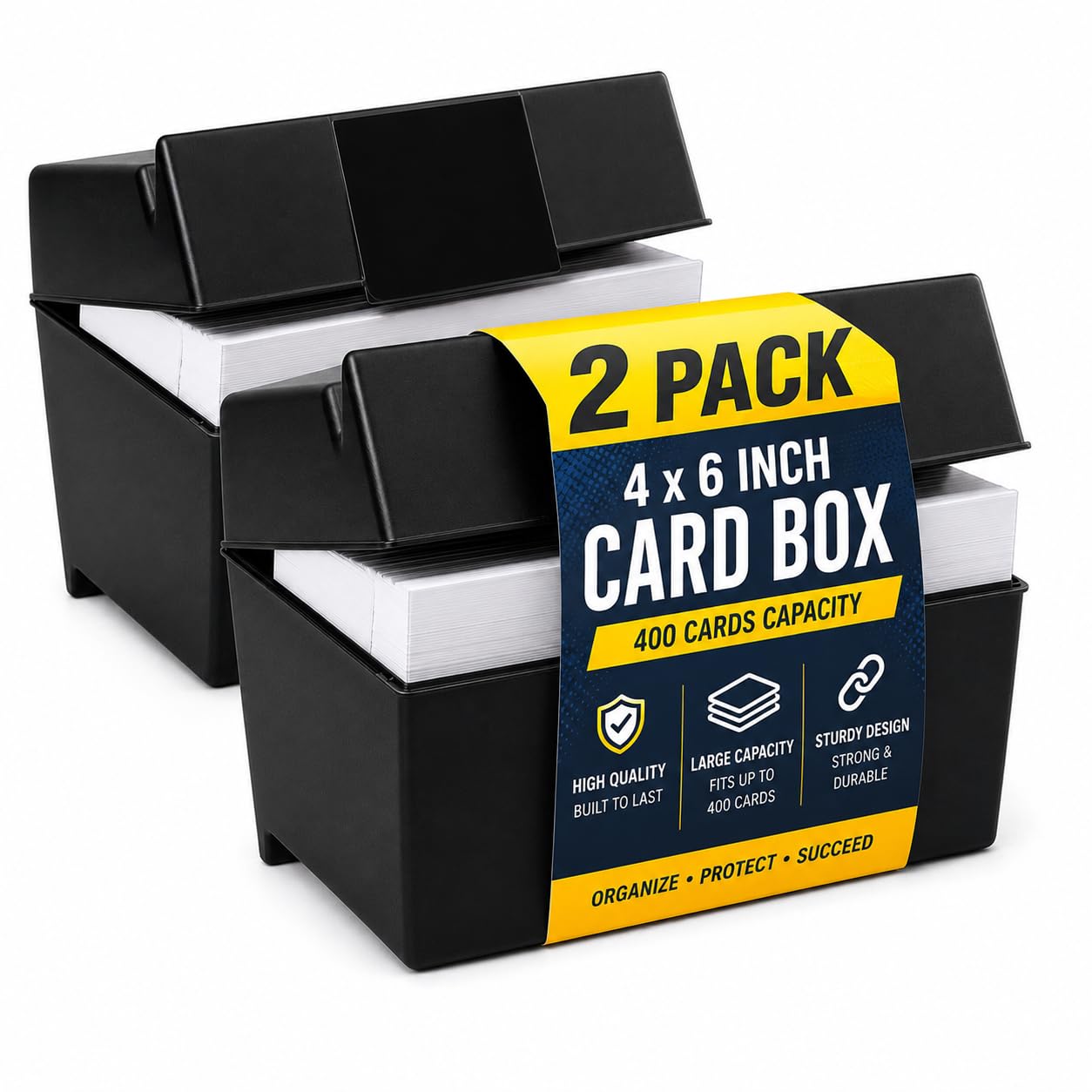 1InTheOffice Karteikarten-Box, 10 x 15 cm, für 400 Karten, 2 Stück