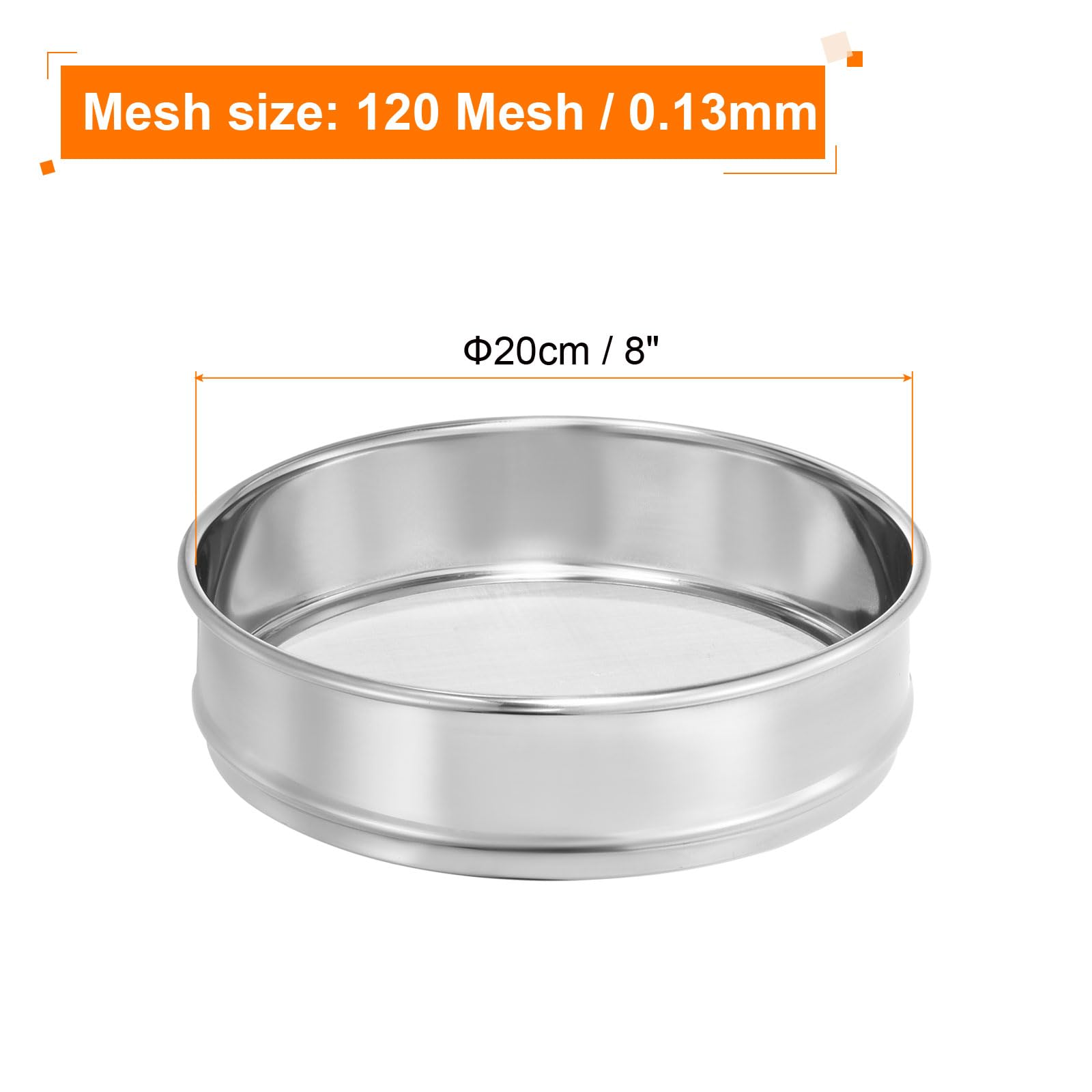 PATIKIL Tamis de Laboratoire 120 Mesh, Diamètre 8" en Toile Métallique 304 Acier Inoxydable (0.13mm) pour Laboratoire Industriel