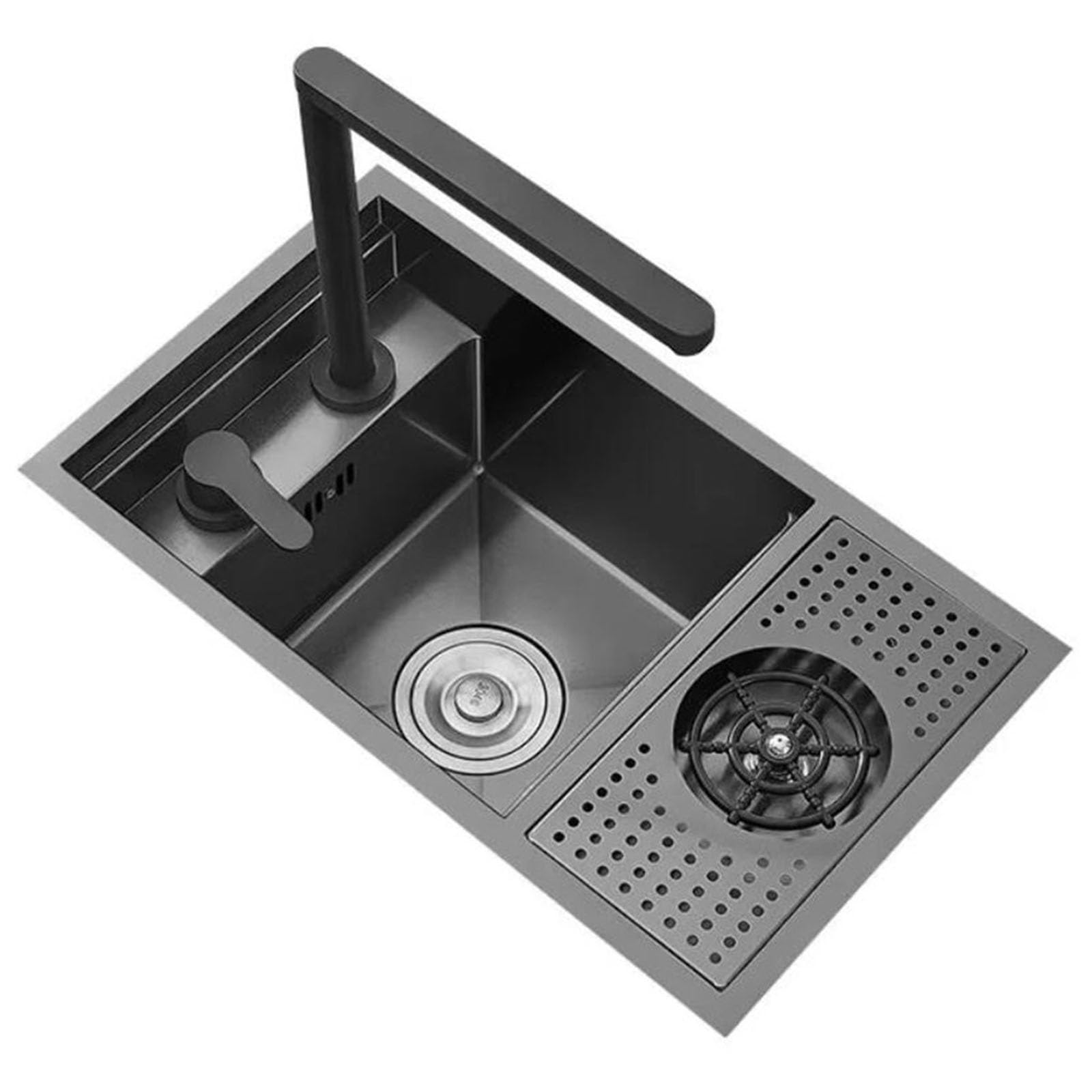 Évier invisible noir en acier inoxydable avec robinet relevable pour bar et bureau