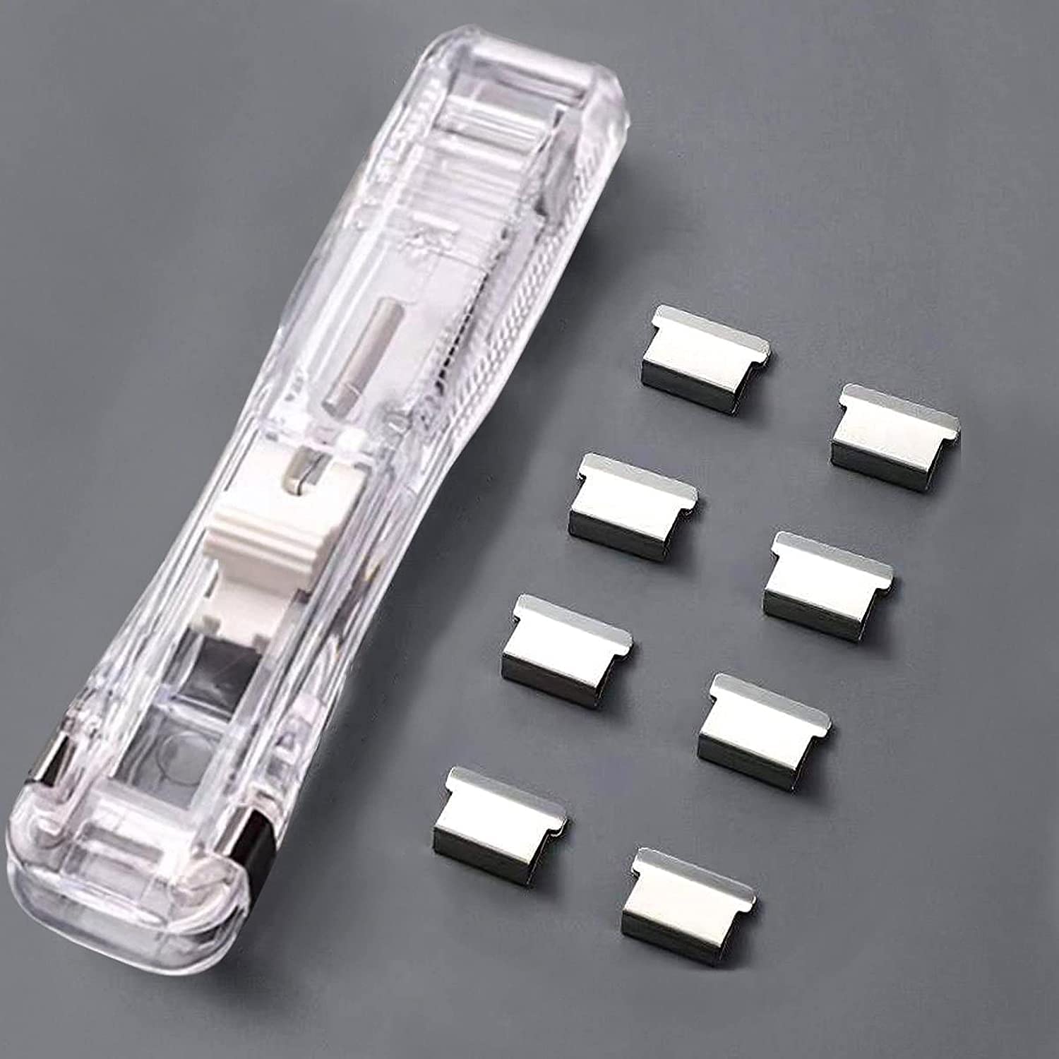 VIHM Portable Handheld Paper Clam Clip Dispenser Large Size with 50 Stainless Steel Metal Refill Clips,Fast Paper Clipper for Document Office, School, Home, Photos