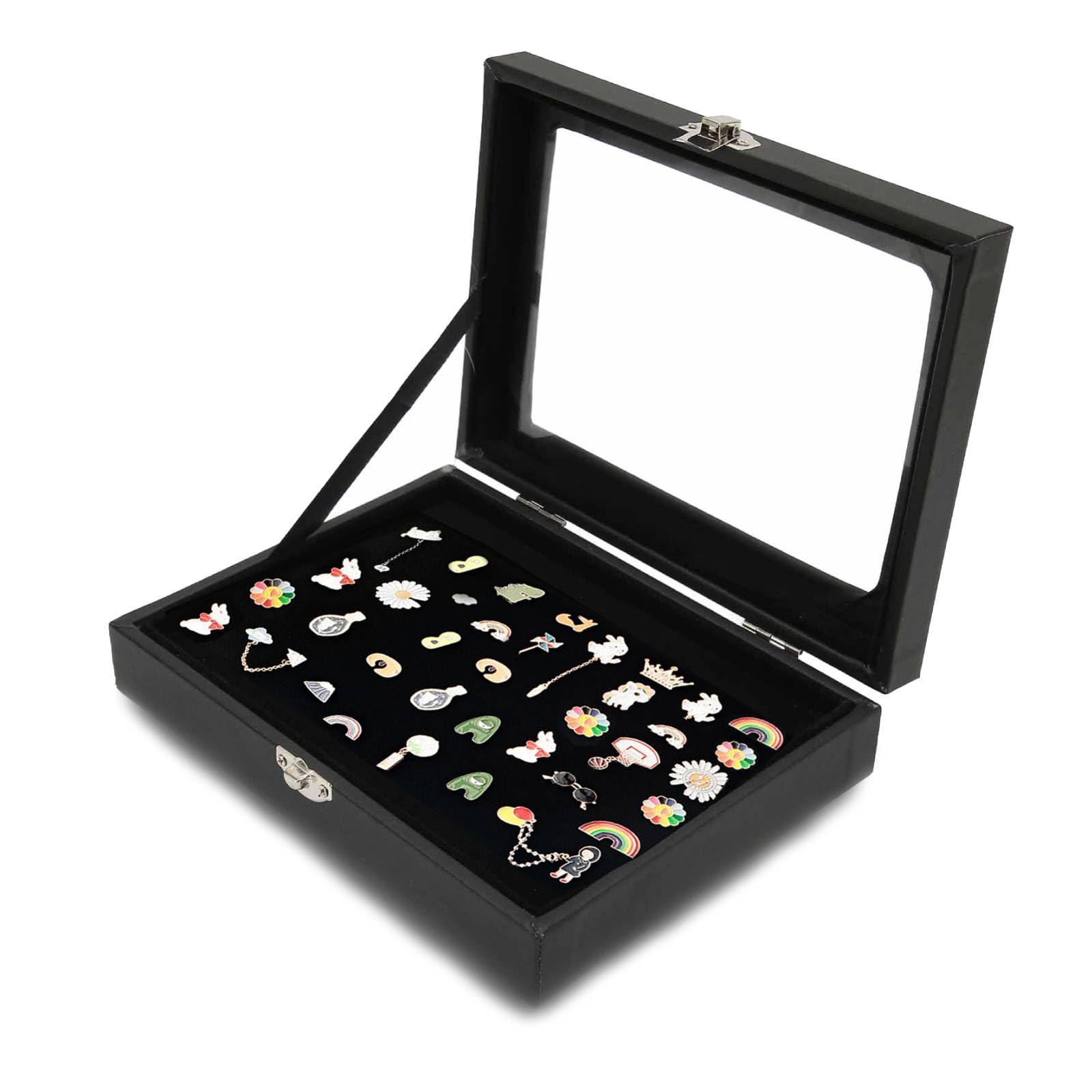 Pin Display Case Black, 7.8 x 5.9 Inch Pin Collection Showcase Storage for Home, Jewelry Store, Collection (S)
