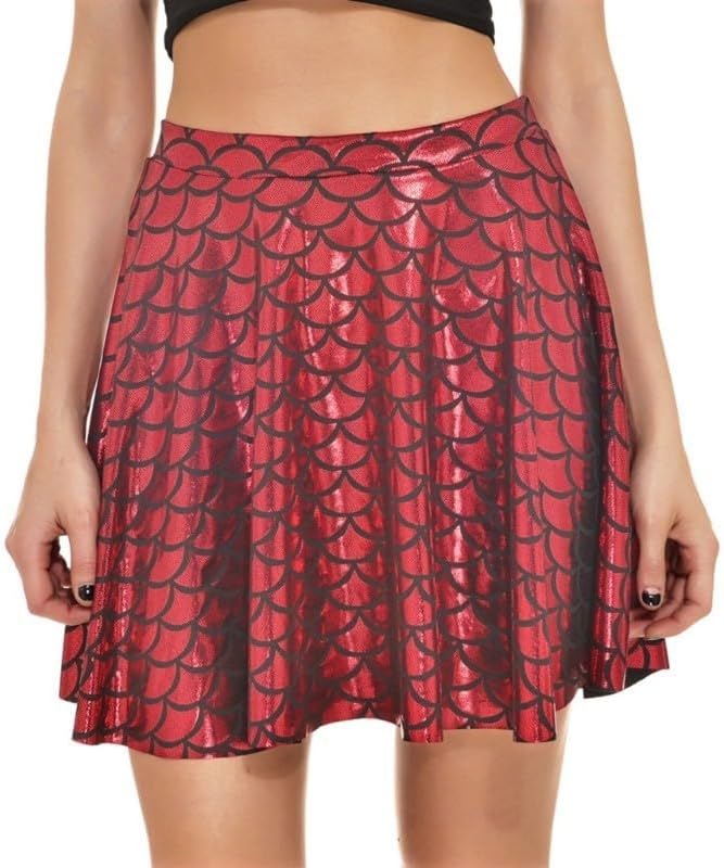 Girls Skater Skirt Mermaids Fish Scale Mini High Waist Pleated Flared Kids Party