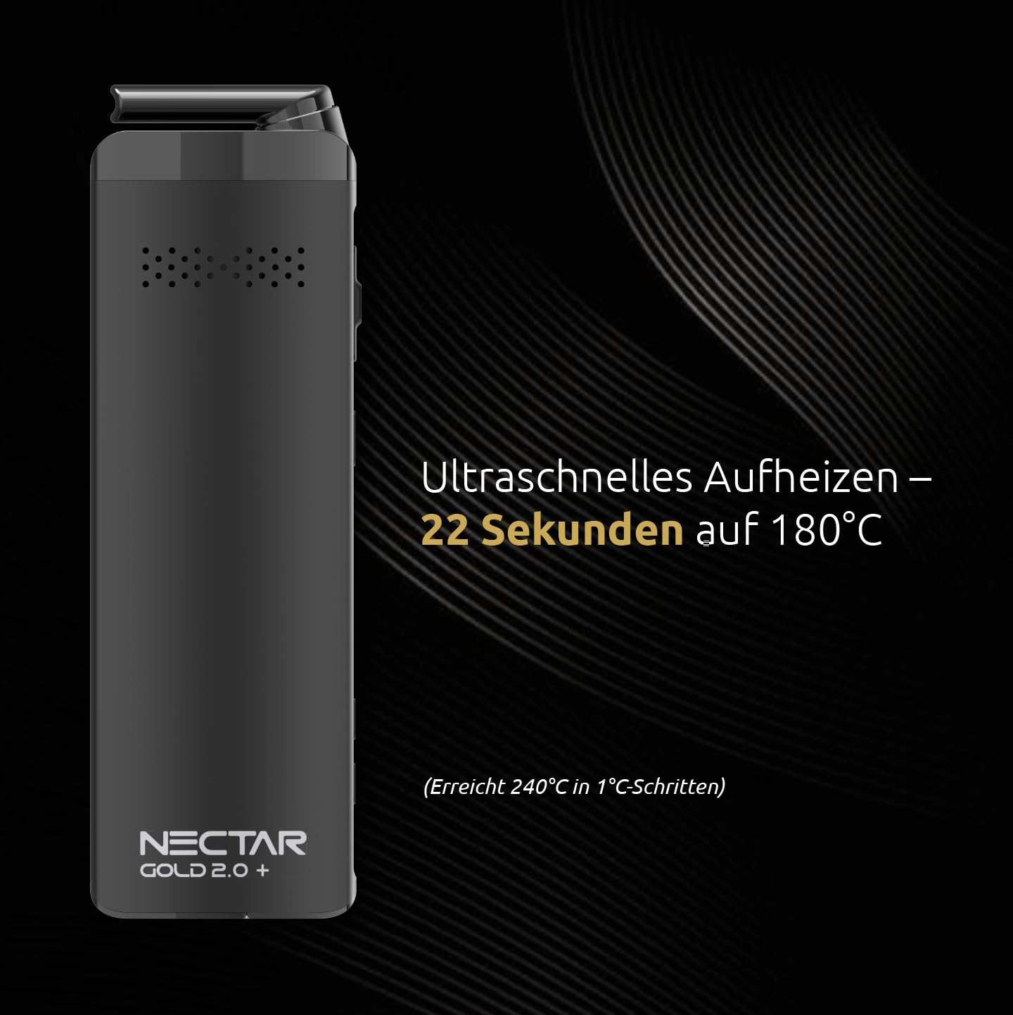 Nectar Gold 2.0+ Vaporizer für Kräuter und Extrakte | 3 Jahre Garantie | 3D-Heiztechnologie mit 15-Session-Akku, USB-C-Anschluss, Präzise Temperaturregelung, Einstellbarer Luftstrom