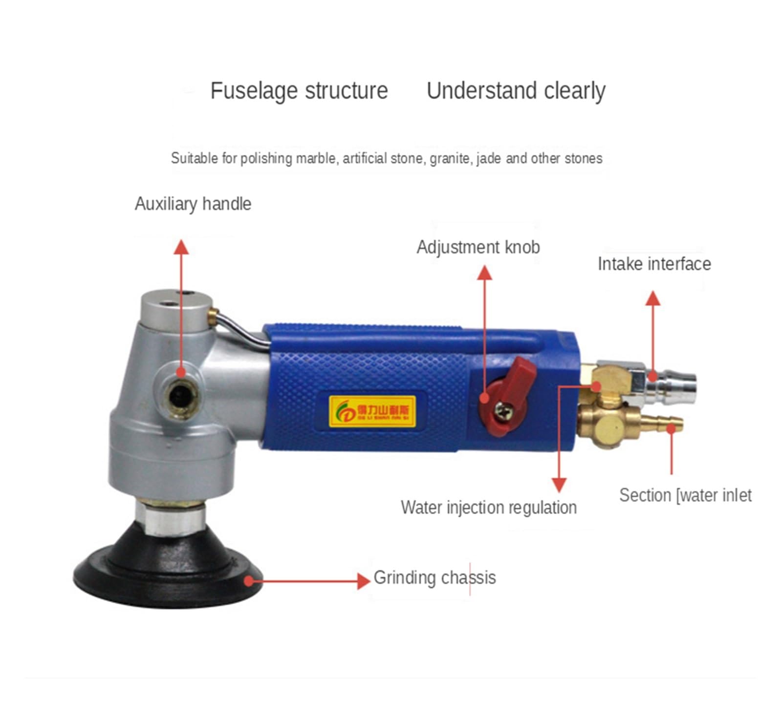 Levigatrice pneumatica, Levigatrice pneumatica ad Aria compressa da 3'' Pollici, Mulino Acqua, lucidatrice a Umido, Macchina for lucidatura di Marmo, Quarzo, Granito e Pietre