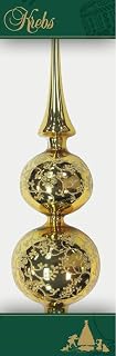 ***Dekohelden24 Lauschaer Christbaumschmuck - Christbaumdoppelspitze Gold glänzend mit Dekor, 33 cm - 900010A