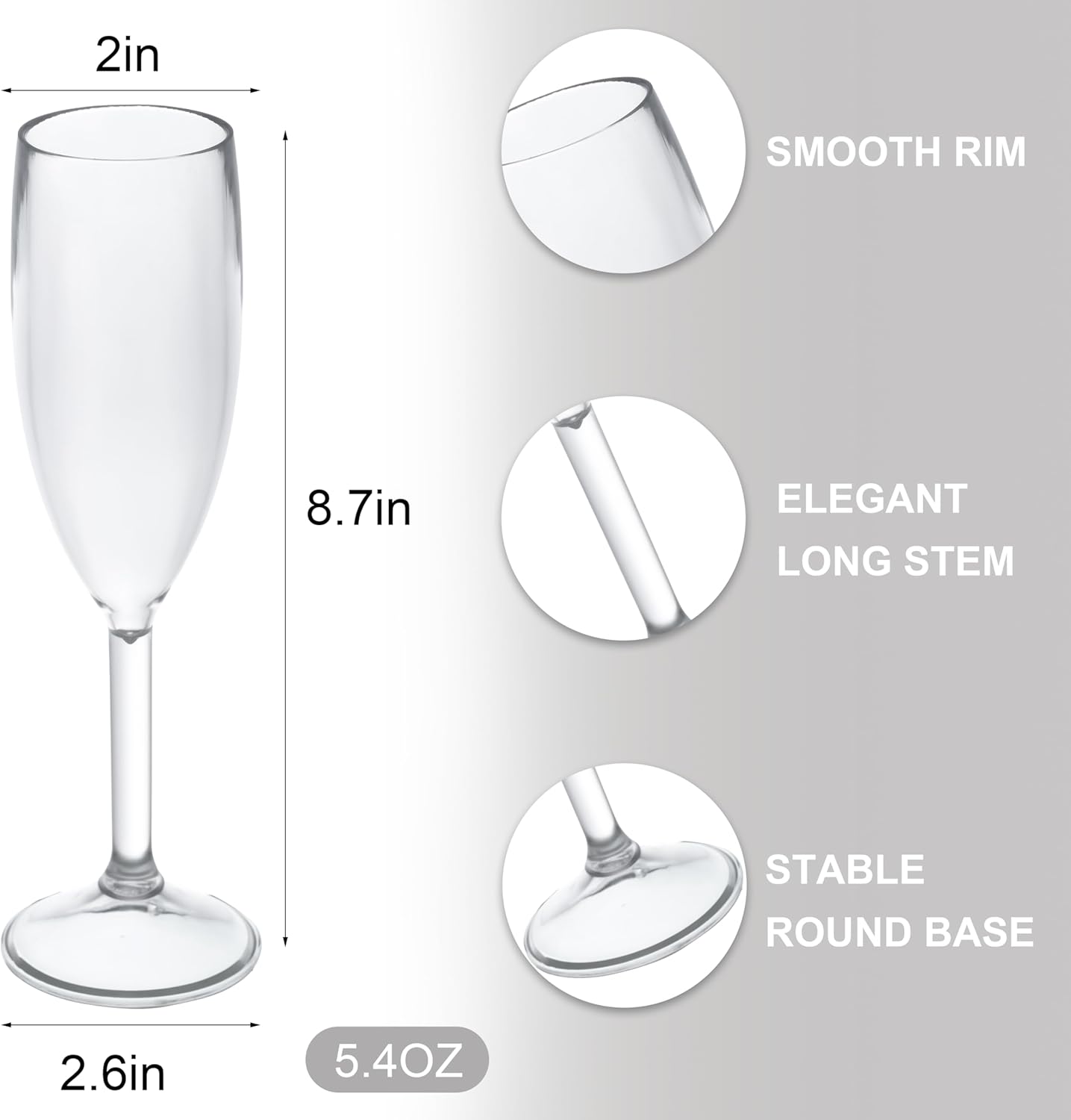 12 Pcs Champagne Flutes 5.4OZ Clear Plastic Champagne Glasses Wine Glasses Plastic Goblets for Parties Mimosa Bar Glasses Stemmed Drinking Cups for Wedding Celebration Christmas Birthday Bride (Clear) - Image 3