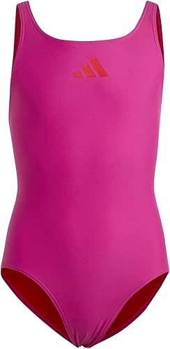 adidas Girls' Solid Small Logo Swimsuit