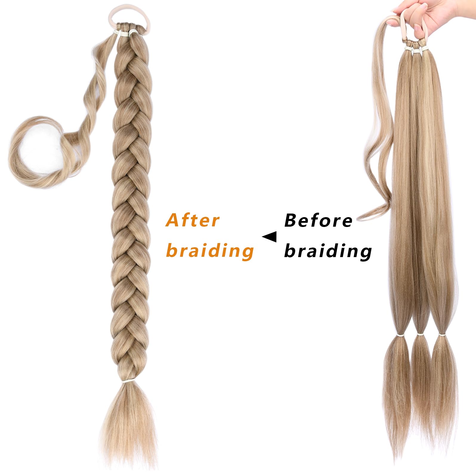 Gledola Long Braided Ponytail Extension 30 Inch Pre stretched Braiding Hair Extensions DIY Braid Ponytail Synthetic Hair Piece (Light Ash Blonde - Image 2