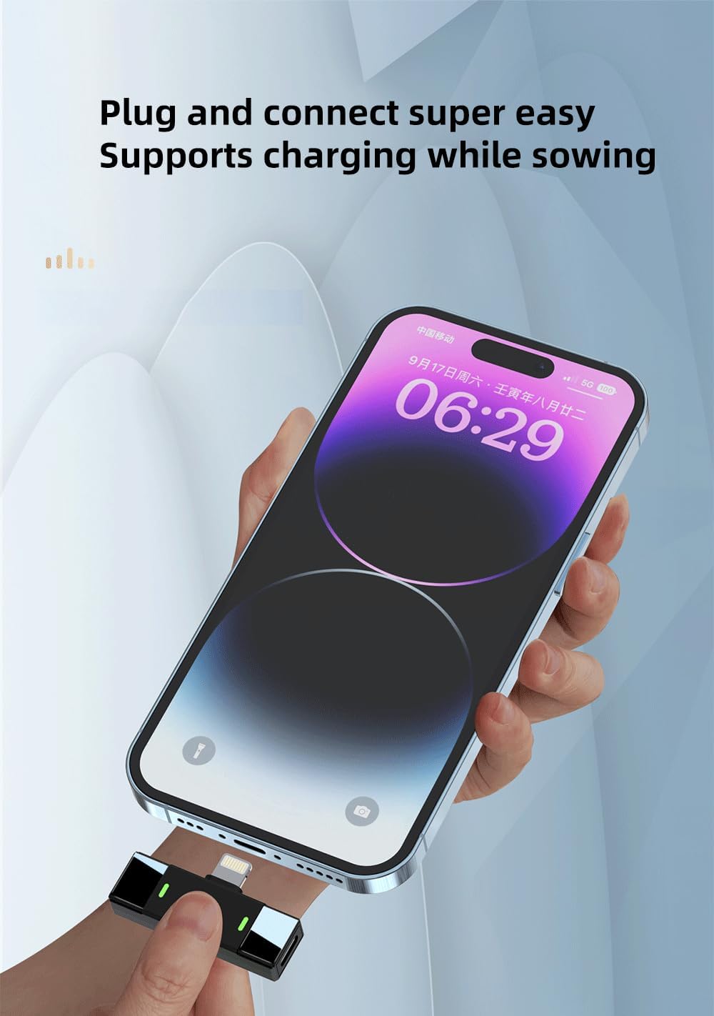 Wireless Lavalier Microphone with Charging Case for iPhone, iPad with Lightning Connector, Set of 2, Plug and Play, 100ft Range, Noise Cancelling