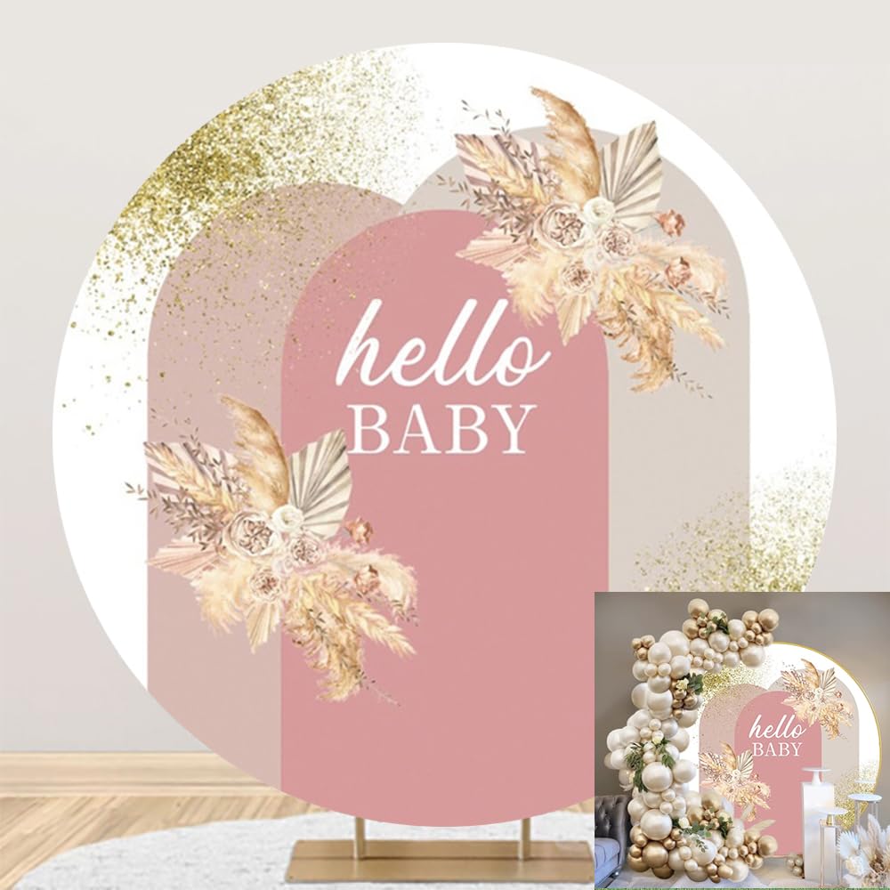 OERJU Hello Baby Boho Baby Shower Backdrop - Pampas Grass Floral Bohemian 6.5x6.5ft