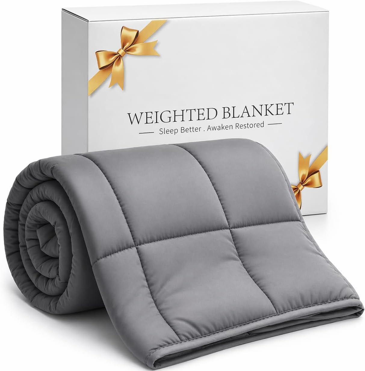 Smart Queen Weighted Blanket 15lbs (48”x72”,Grey) Queen Size Soft Cooling Heavy Blanket for Sleeping, Breathable All Season Comfort with Premium Glass Beads,Machine Washable
