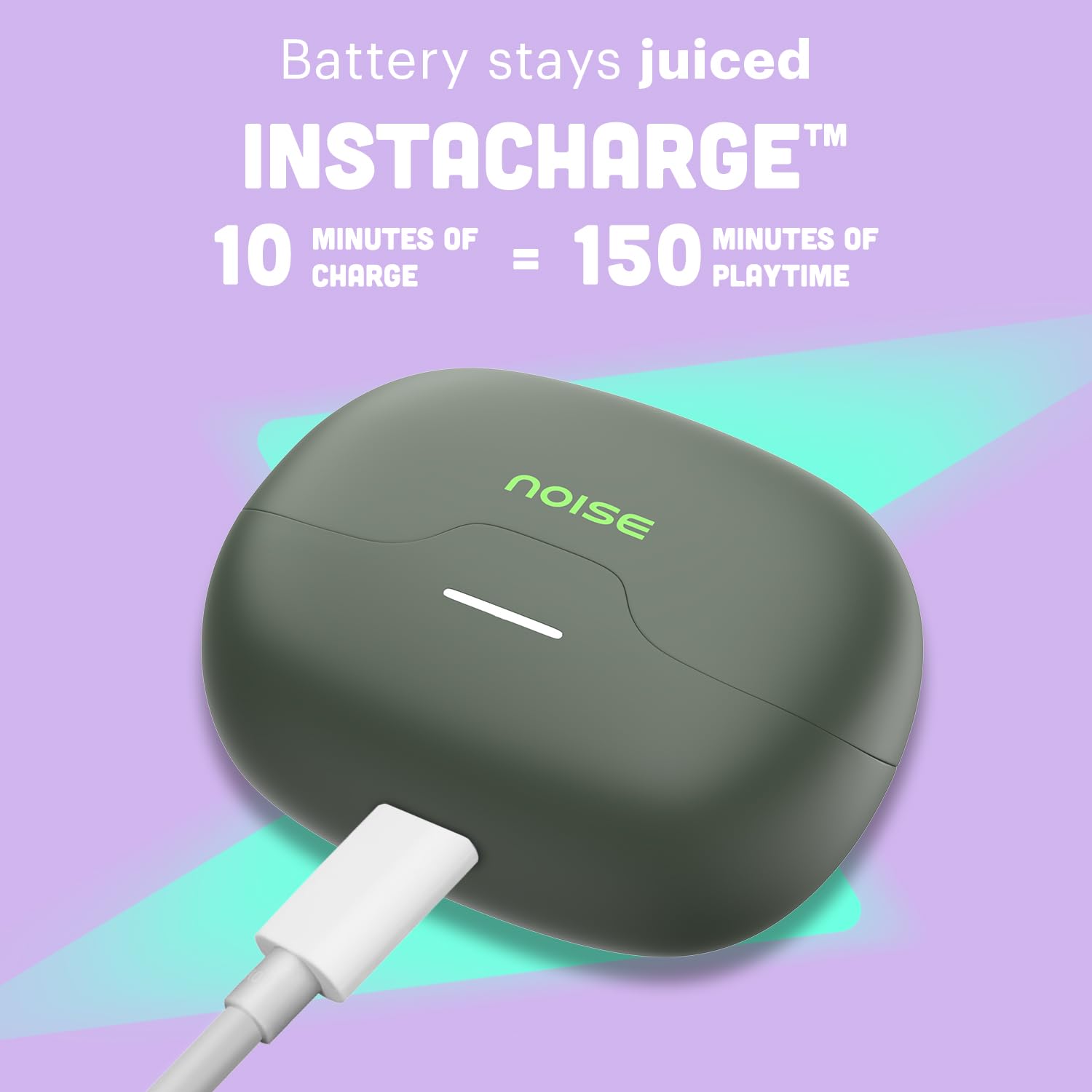Noise Pop Buds Truly Wireless Earbuds with 50H of Playtime, Quad Mic with ENC, Instacharge(10 Min=150 Min) Bluetooth V5.3(Moon Pop) True Wireless — Amazon image 7
