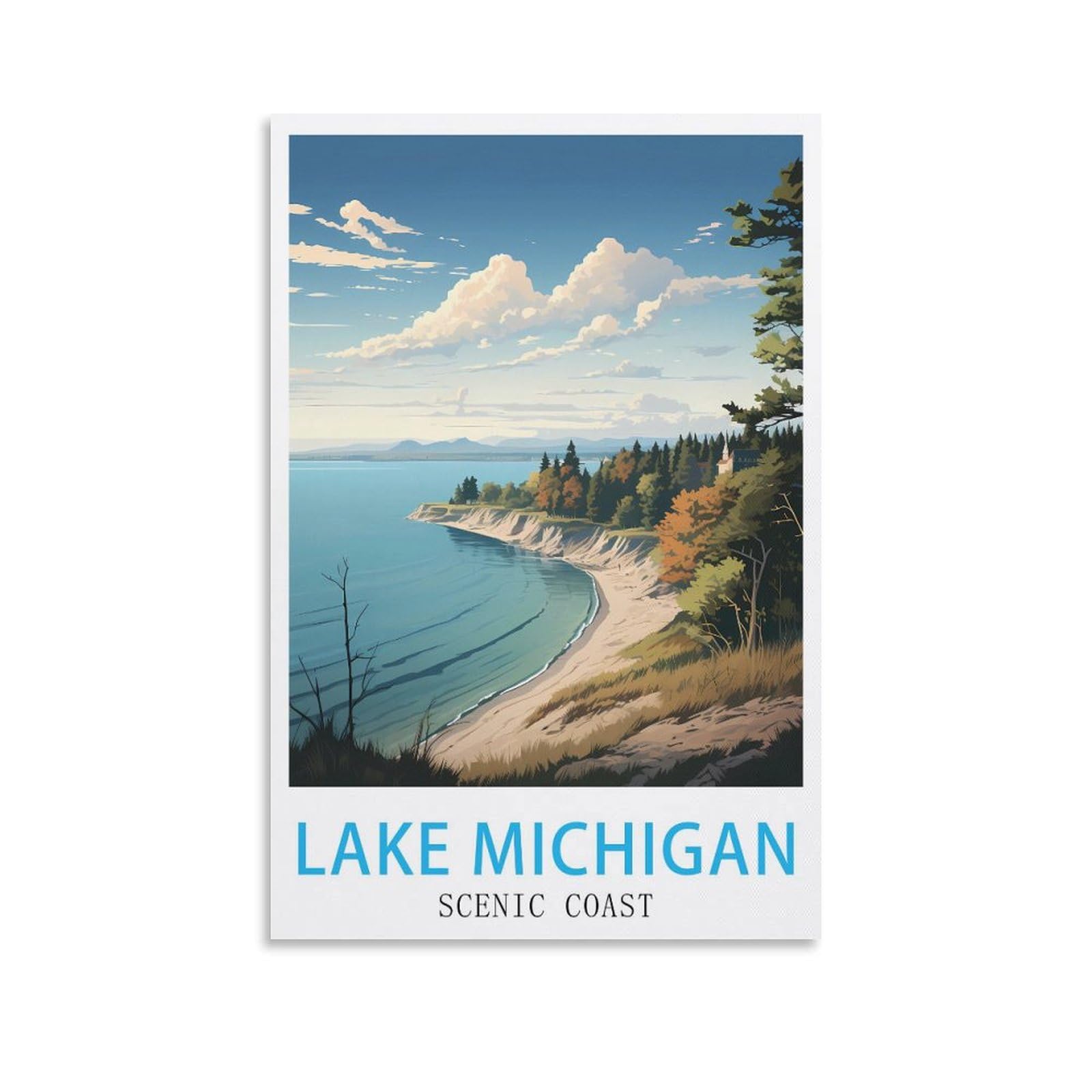 Metal Tin Sign Lake Michigan Scenic Coast Wall Art Vintage Decor for Man Cave Garages Home Bedroom Retro Decor 20x30cm