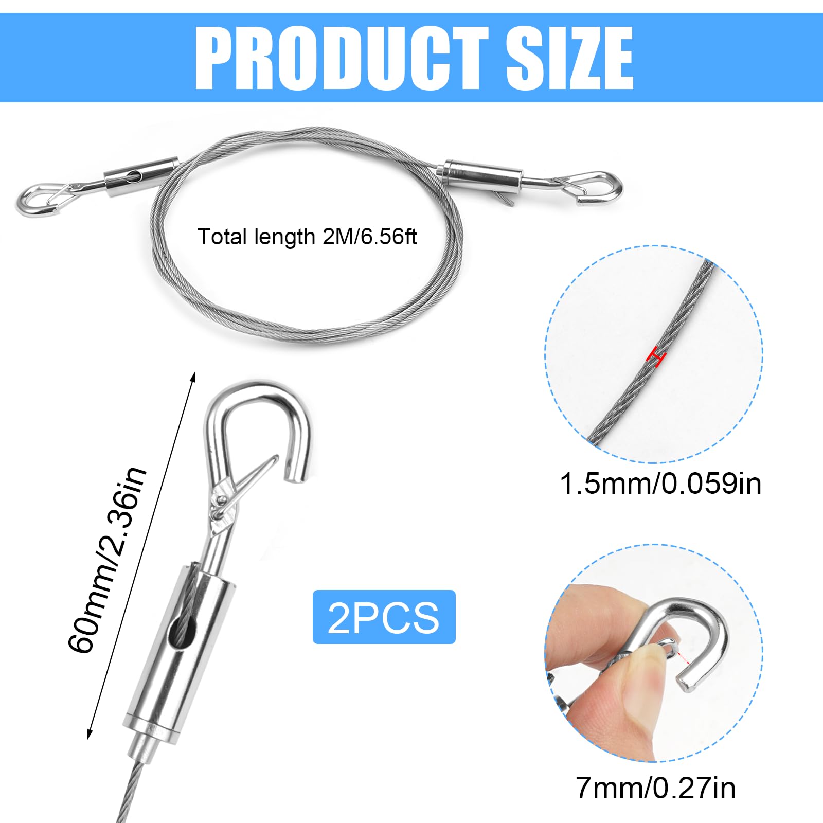 Cavo In Acciaio Inox 1.5mm X 2m | Kit Regolabile | Per Luci E Appendere - Foto 7