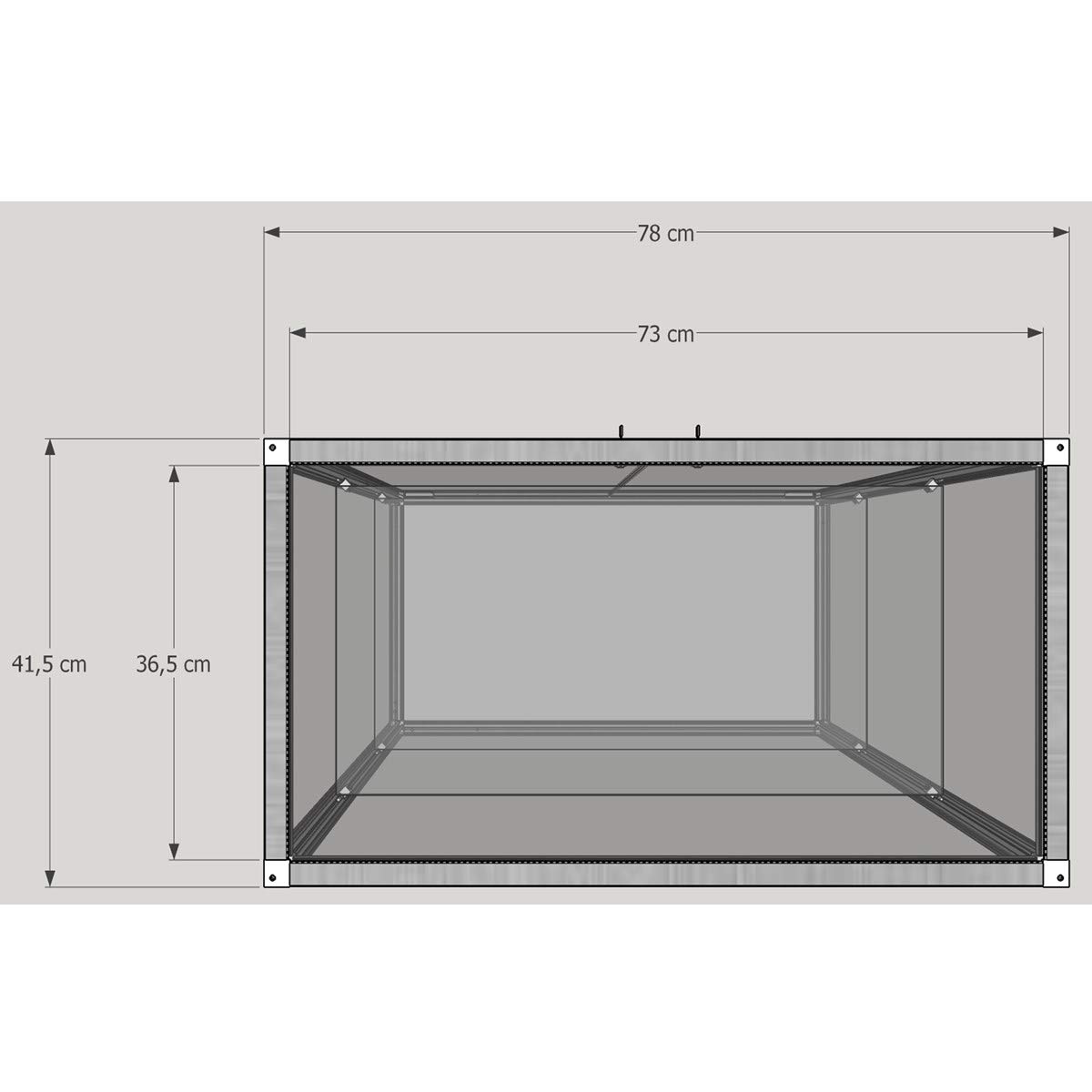 Halbhohe Glasvitrine mit Rollen T 41,5 x B 78 x H 95 cm - breite Thekenvitrine Glas abschließbar - Flache Alu-Glas Verkaufsvitrine - Spiegel-Rückwand - ohne Beleuchtung
