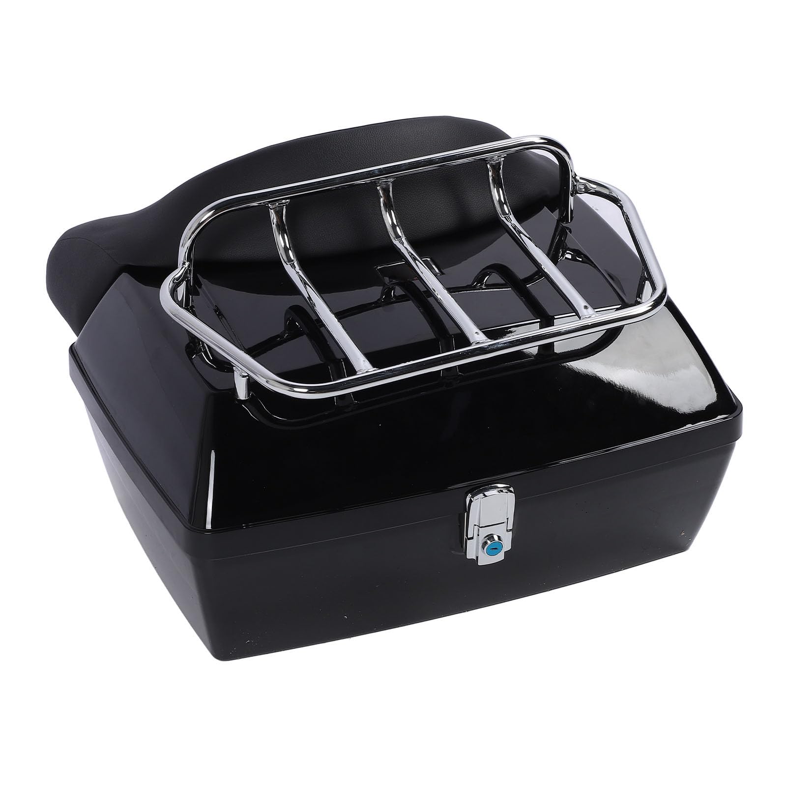 Estuche Trasero para Motocicleta de 48 L, Caja de Almacenamiento ABS con Cerradura integrada, Respaldo Acolchado y cojín ergonómico, Compatible con la mayoría de Motocicletas (Negro)