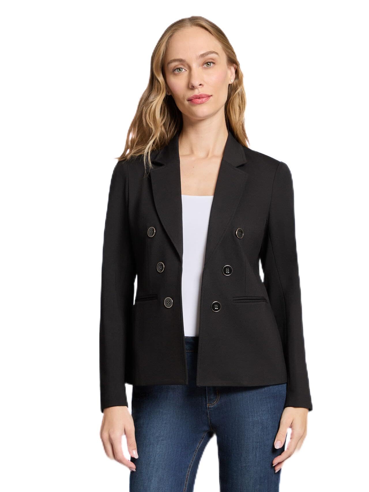 Jones New York Womens Petite Stretch Faux Double-Breasted Blazer