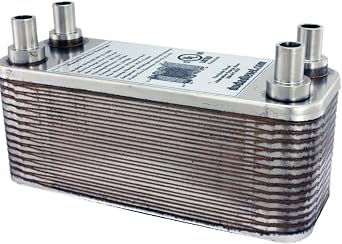 Duda Energy HX1230CU38 B3-12A 30 Plate Stainless Steel Heat Exchanger with 3/8" Copper Sweat Ports Copper Brazed, 2.9" Height, 2.9" Width, 7.5" Length