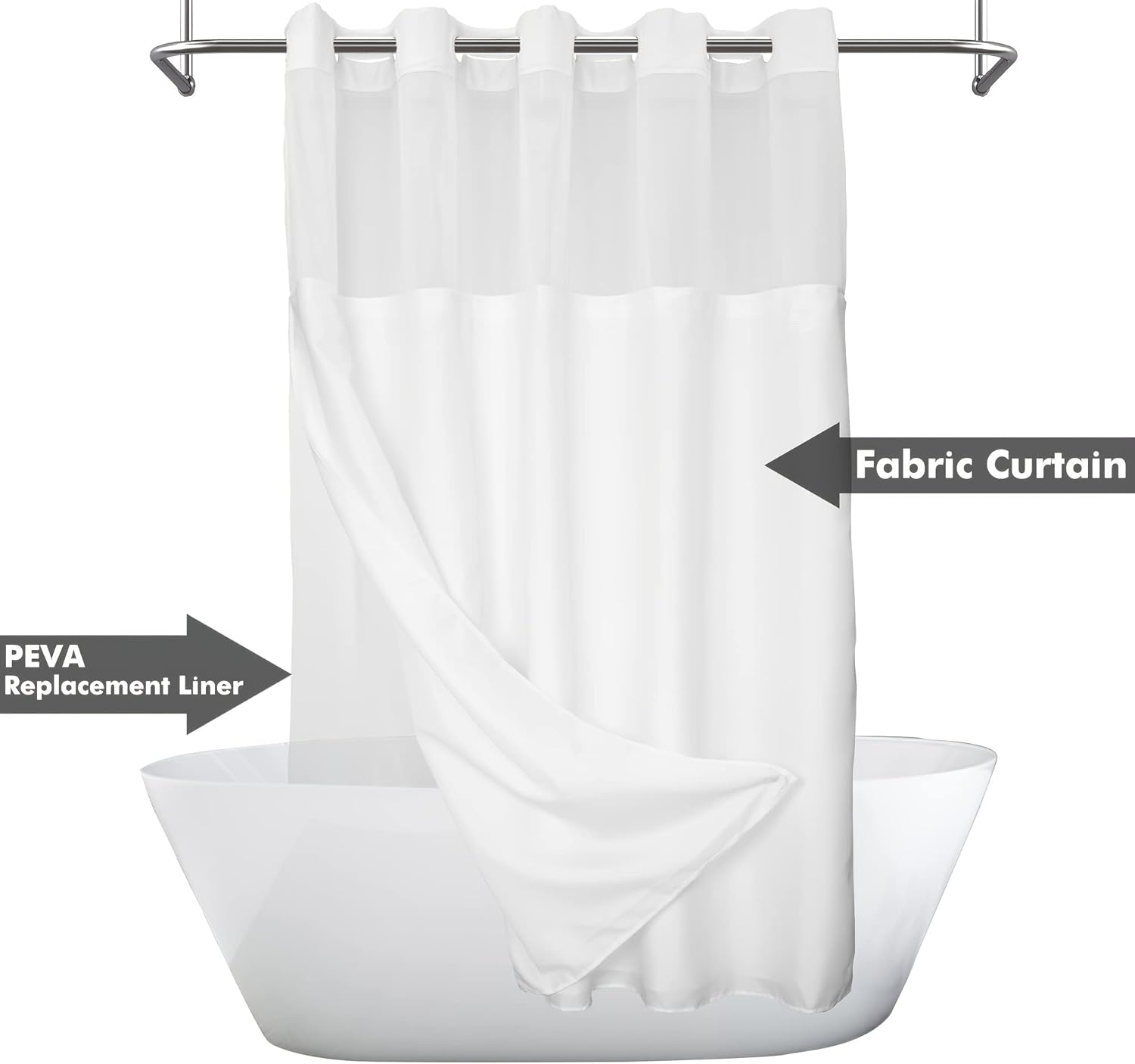 No Hooks Required Waffle Weave Shower Curtain with Snap in Liner - 71W x 74H,Hotel Grade,Spa Like Bath Curtain,White