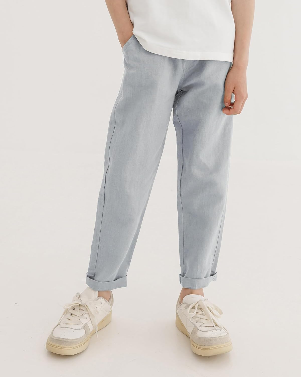CUNYI Boys Linen Pants Lightweight Breathable Beach Pants Pull-on Casual Outfits with Elastic Waist - Image 2