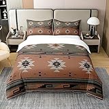 Southwestern Bedding Duvet Cover Set 100% Cotton King Size Geometric Pattern Bedding Set Native American Design Comforter Cover Set Tribal Orange Blue Bedspread Cover Bedroom Bedclothes