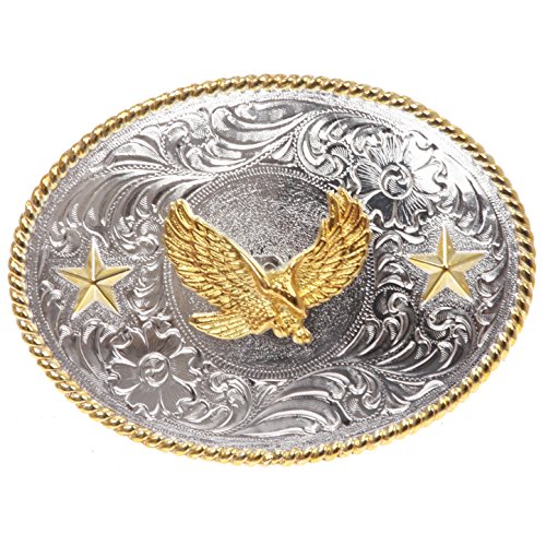 Western Cowboy Silver Buckle with Gold Soaring Eagle Leather Belt4