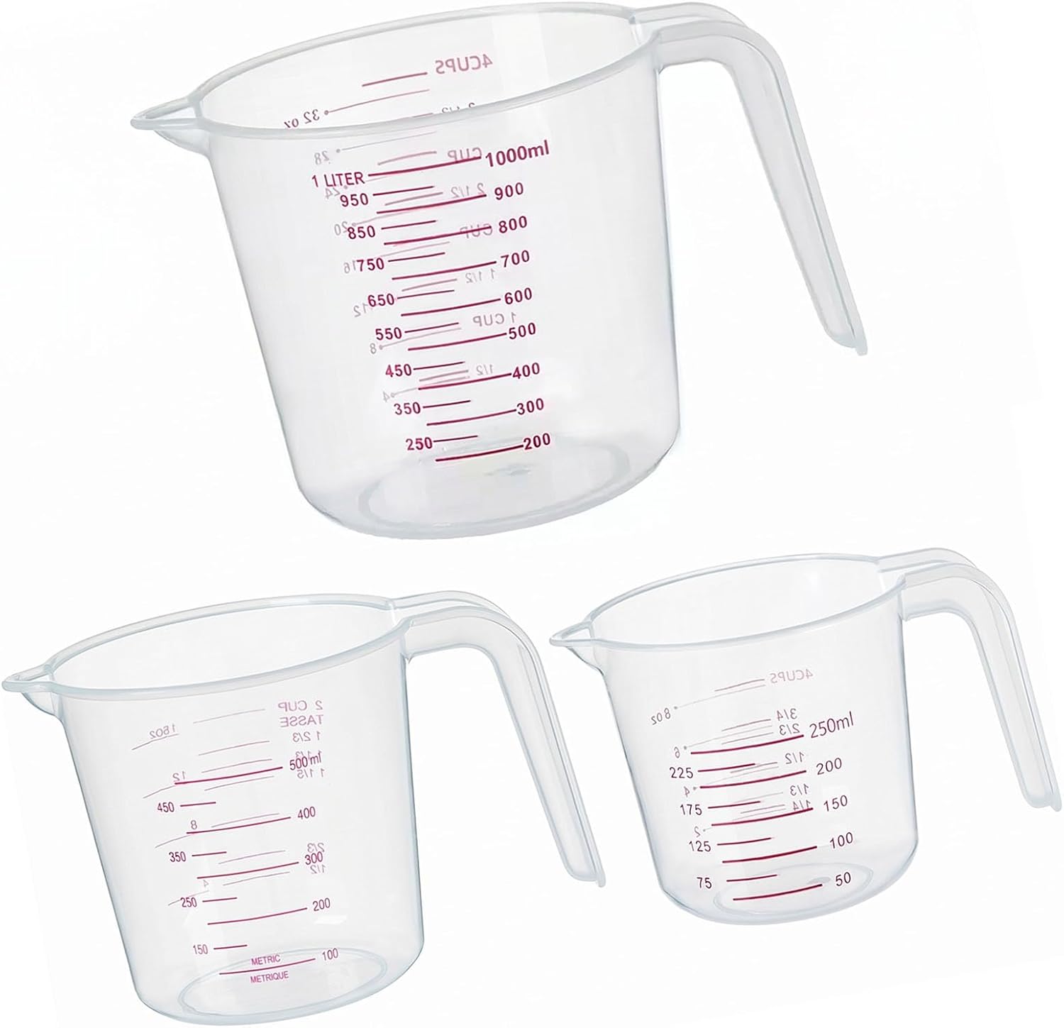 Set de 3 tazas medidoras plásticas 250ml, 500ml, 1000ml miniatura 1