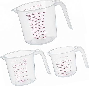 DTDNZKN 3 Pack Measuring Cup Set, Plastic Liquid Measuring Cups 250ml, 500ml & 1000ml - Clear Markings for Baking, Cooking, Mixing, Oil & Water Measurement - Essential Kitchen Tools