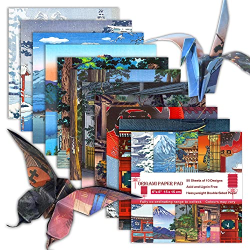 Origami Paper 6X6 Dobule Sided 50 Sheets 10 Colors Origami Kit Japanese Chiyo Square Craft Kits Easy Fold Arts Crafts Diy Handwork Beginner Building #TOP3