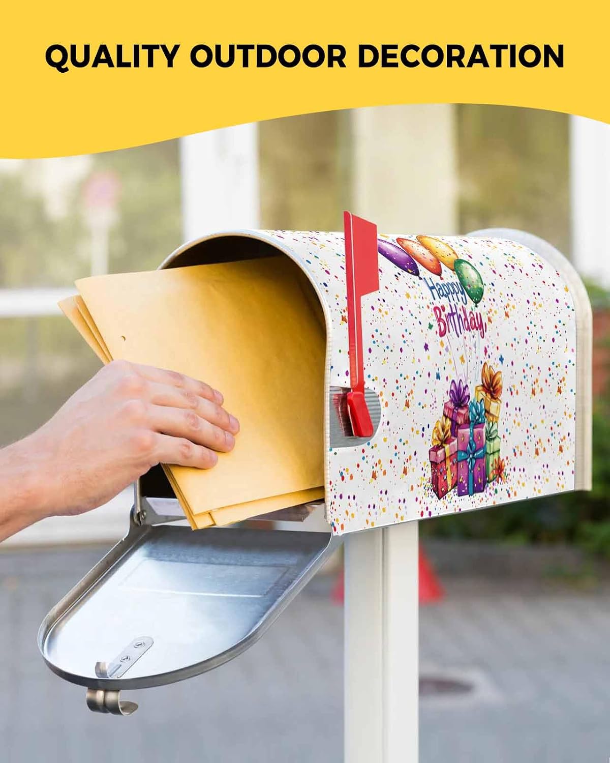 Happy Birthday Mailbox Covers Magnetic Standard Size, Colorful Balloon Gifts Patterns Decorative Post Letter Numbers Box Wrap Decoration Covers Large Accessories for Garden Yard Outdoor Décor