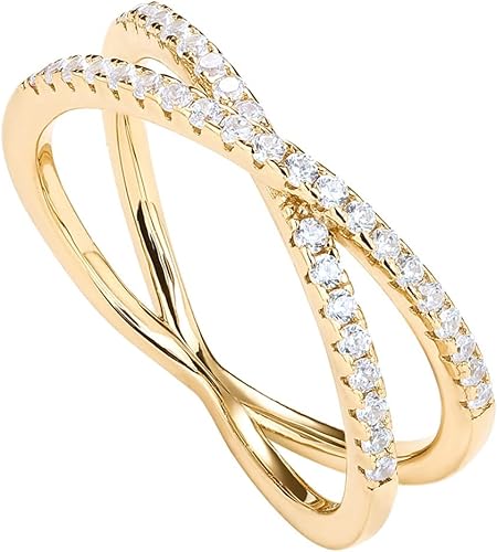 PAVOI 14K Gold Plated X Ring Simulated Diamond CZ Criss Cross Ring for Women PAVOI 14K Gold Plated X Ring Simulated Diamond CZ Criss Cross Ring for Women