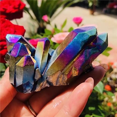 Quartz Rainbow Titanium Cluster Crystals Stone for Decor Gift Ornaments (Size : 60-100g)