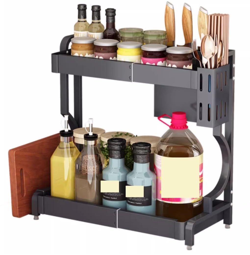 YNIYUJKL Spice Rack Spice Organizer Spice Shelf Kitchen Storage Rack 2-Tiers Spice Rack Organizer Shelf 201 Stainless Steel Countertop Organizer Rack Seasoning Organizer Spice Ra