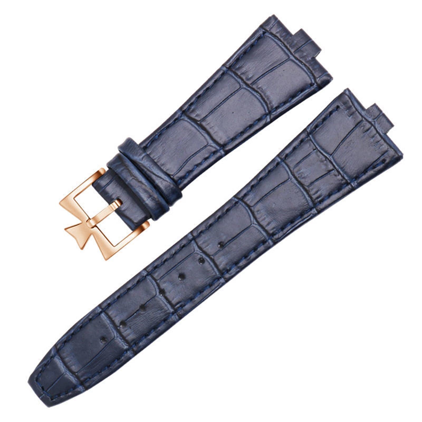 Genuine leather strap is suitable for Vacheron Constantin OVERSEAS Series 4500V 5500V P47040 stainless steel buckle (Color : Blue Rose Gold, Size : 25mm-8mm)